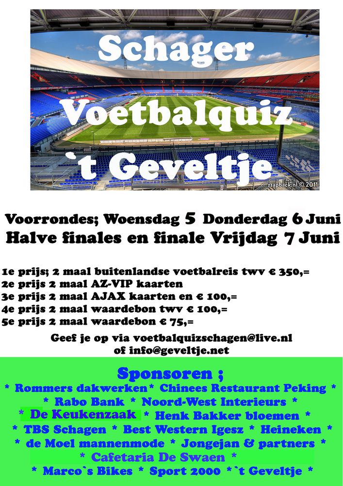 Schager Voetbalquiz 2013 in `t Geveltje
